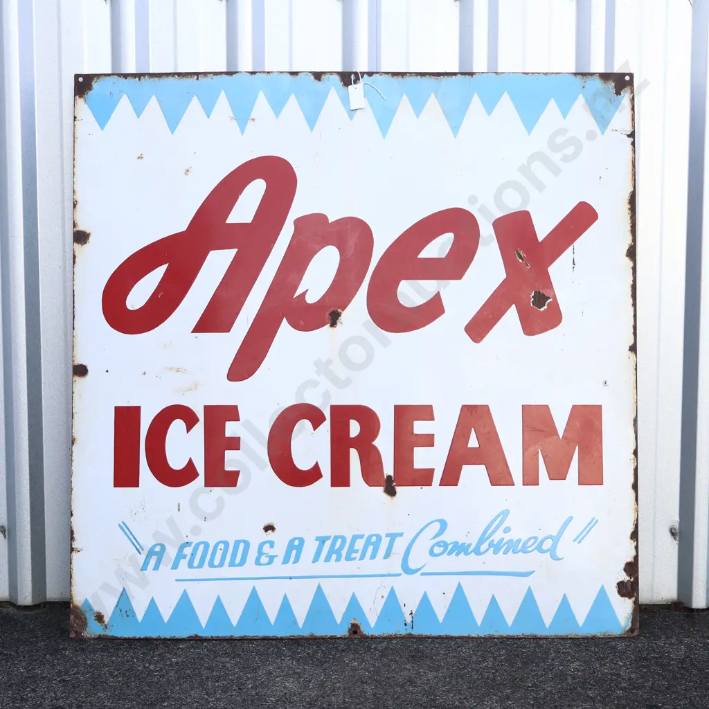 Apex Ice Cream Enamel Advertising Sign Early Christchurch Brand Image 1++