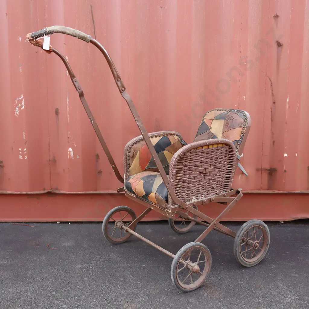 Vintage Pram / Stroller with Wicker Seat Image 1++