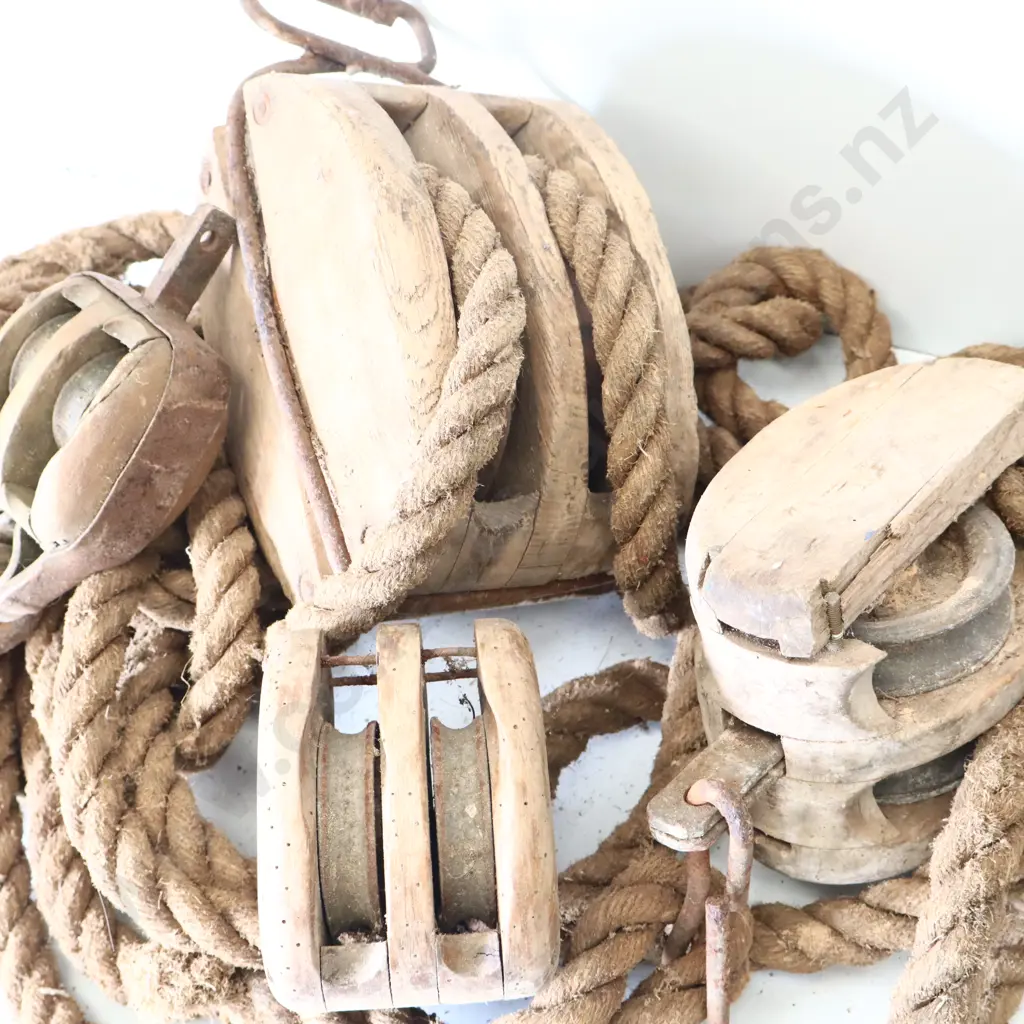 Vintage Wooden Pulleys & Rope Image 1++