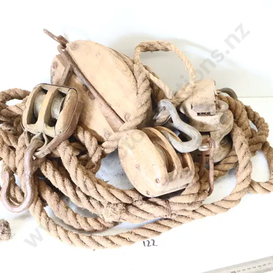 Vintage Wooden Pulleys & Rope