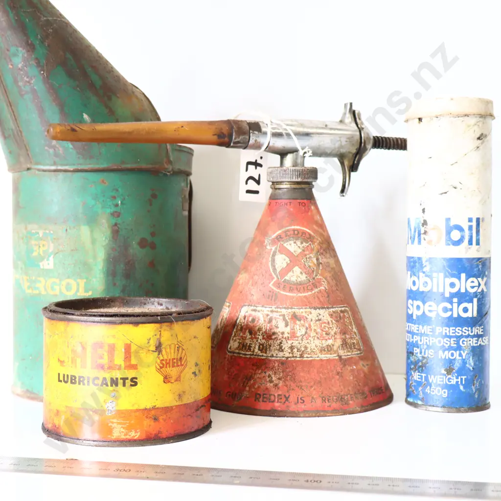 Vintage Lubrication Tools & Grease Tins (Shell, BP, Redex, Mobil) Image 1++