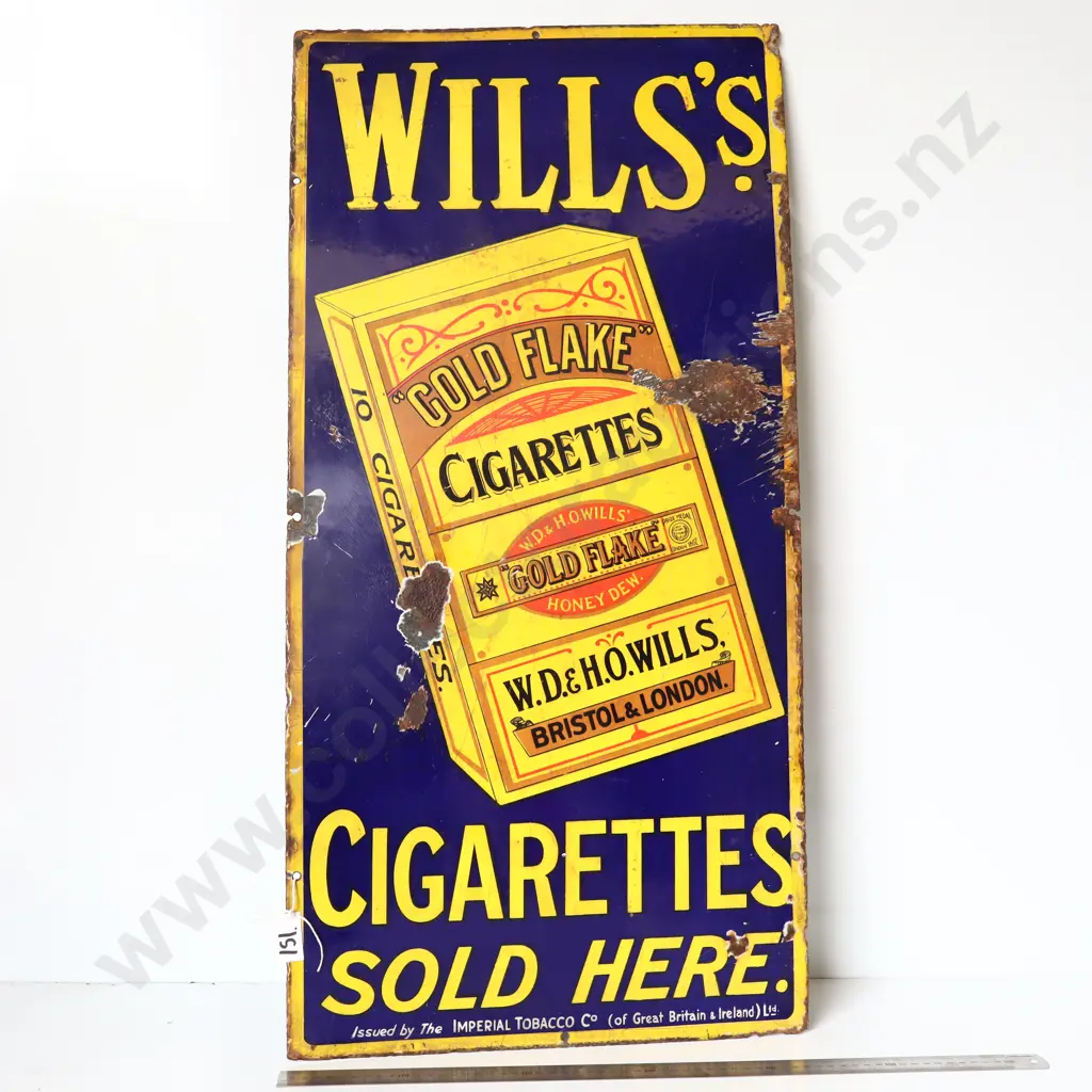 Wills Gold Flake Cigarettes Enamel Advertising Sign Image 1++