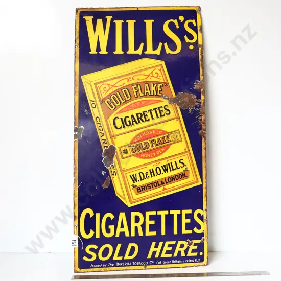 Wills Gold Flake Cigarettes Enamel Advertising Sign