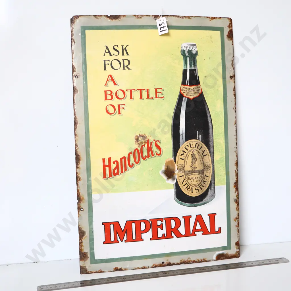 Hancocks Imperial Extra Stout Enamel Sign Image 1++