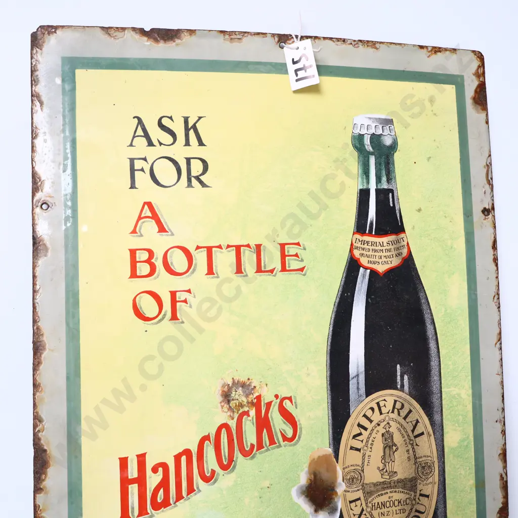 Hancocks Imperial Extra Stout Enamel Sign Image 1++
