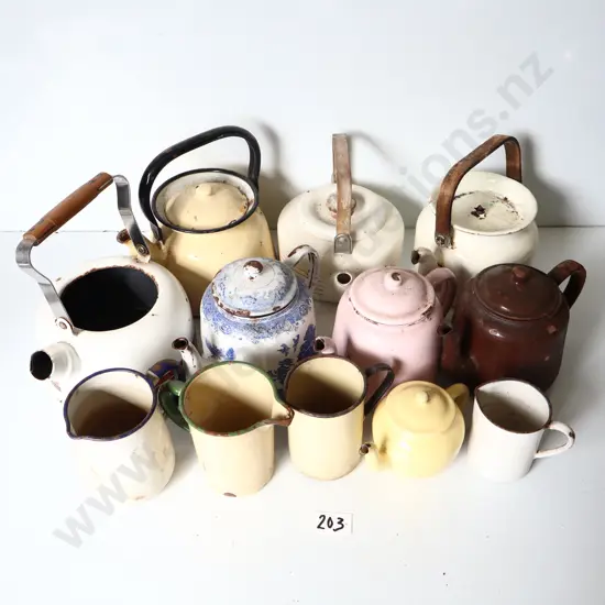 Mixed Enamelware Teapots, Jugs & Kettles Lot