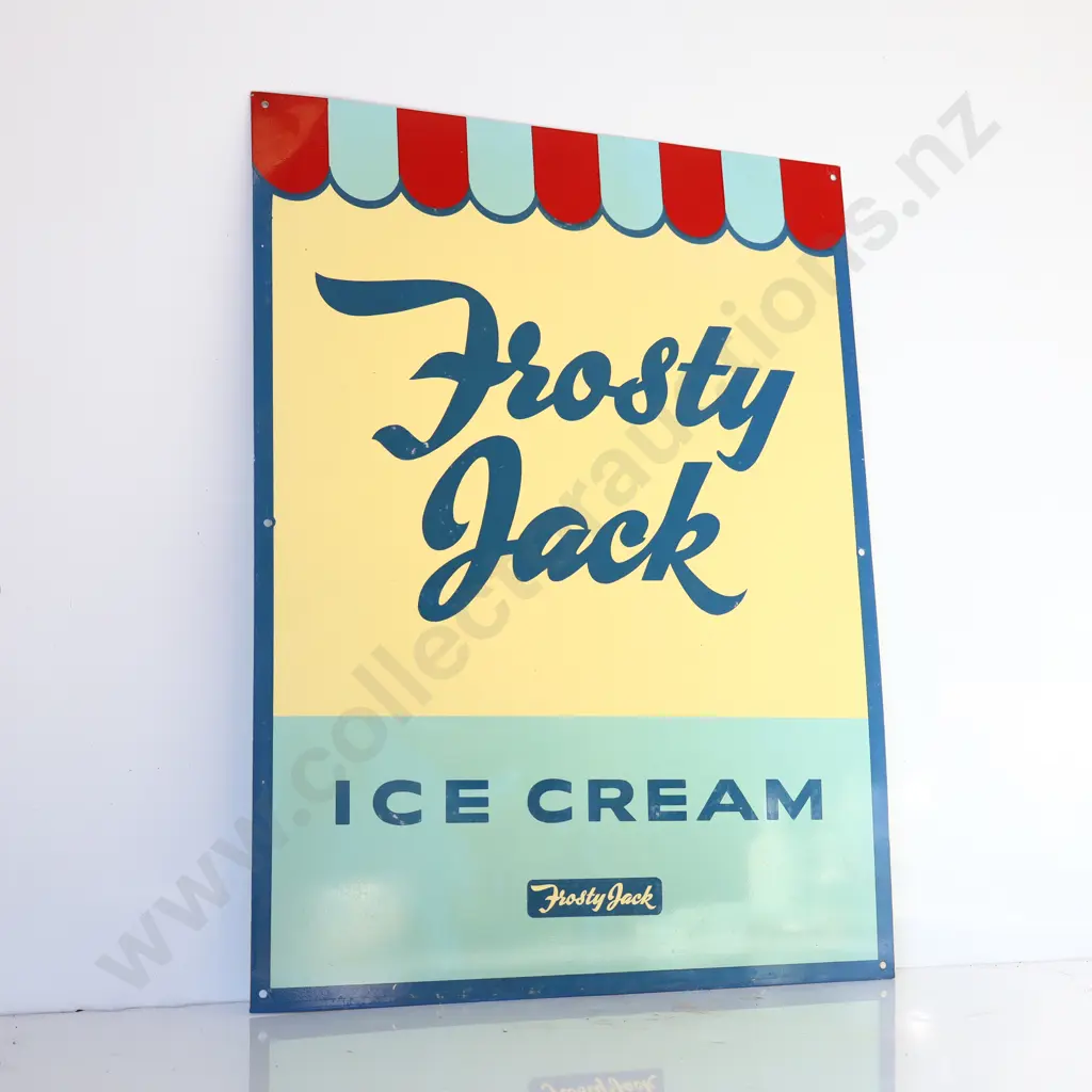 New Old Stock Frosty Jack Screen Printed Tin Sign Image 1++