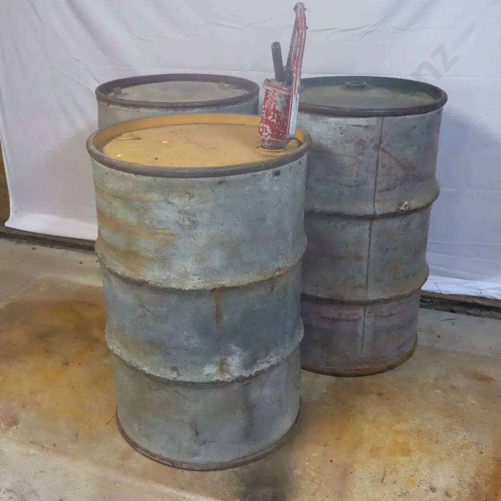 Group of Vintage Metal Drums, US Air Force, Shell Oil And Atlantic Union Oil Co. Image 1++