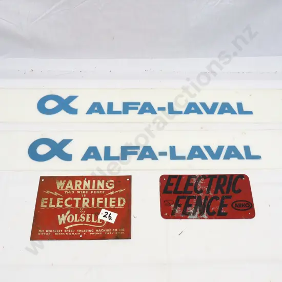 Collection of Alfa-Laval and Electric Fence Signs
