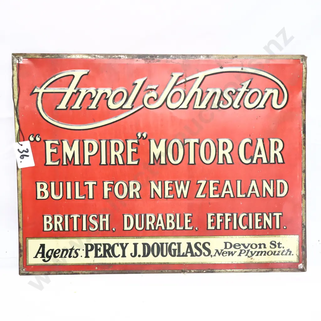 Original Tin Arrol-Johnston Empire Motor Car Advertising Sign Image 1++