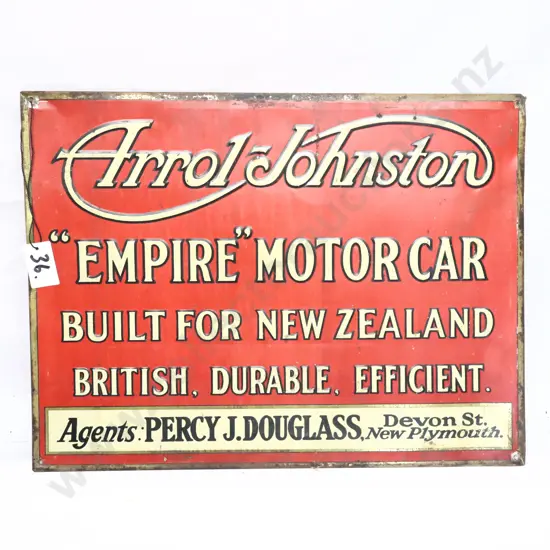 Original Tin Arrol-Johnston Empire Motor Car Advertising Sign