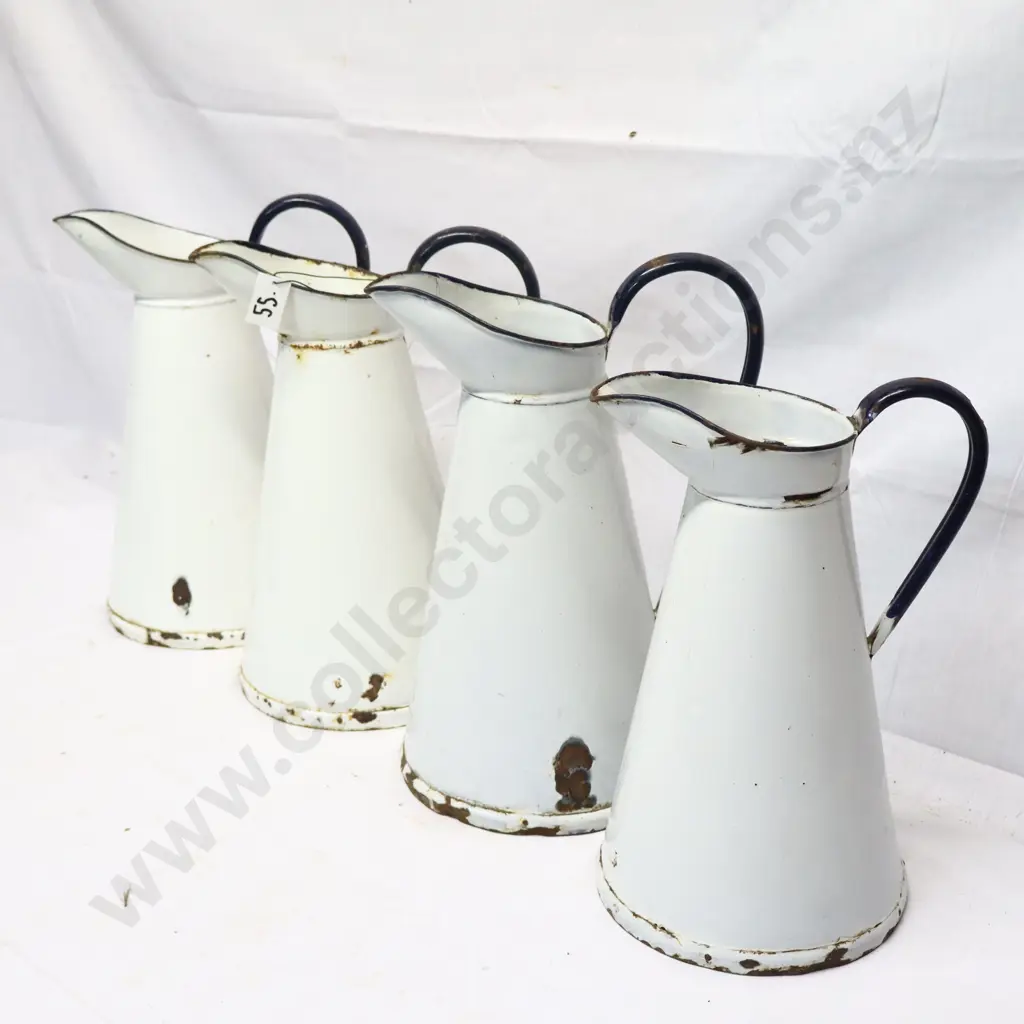 Collection of White Enamel Jugs Image 1++