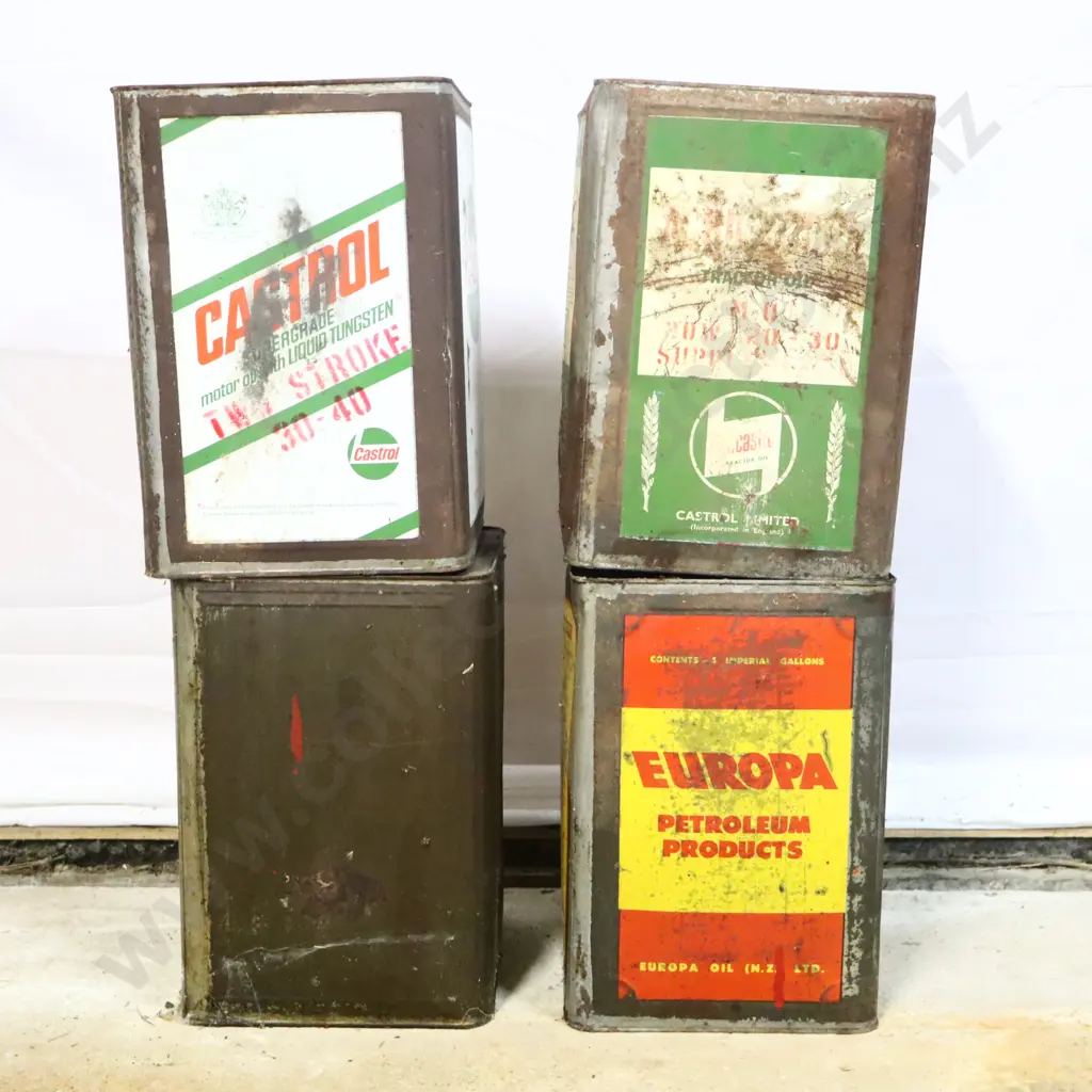 Collection of Vintage Castrol, Shell and Europa Oil Tins Image 1++