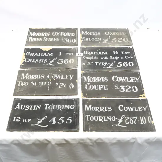 Collection of Early Antique Motor Car Price Signs