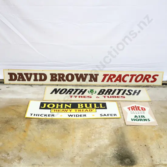 4 x Handpainted Signs by Ray Bovey. David Brown, North British, John Bull and Trico.