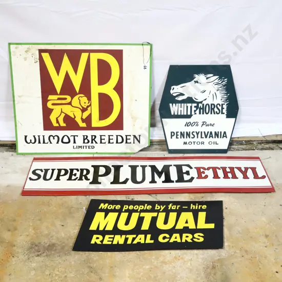4 x Handpainted Signs by Ray Bovey. WB, Whitehorse, Super Plume and Mutual Rental Cars.