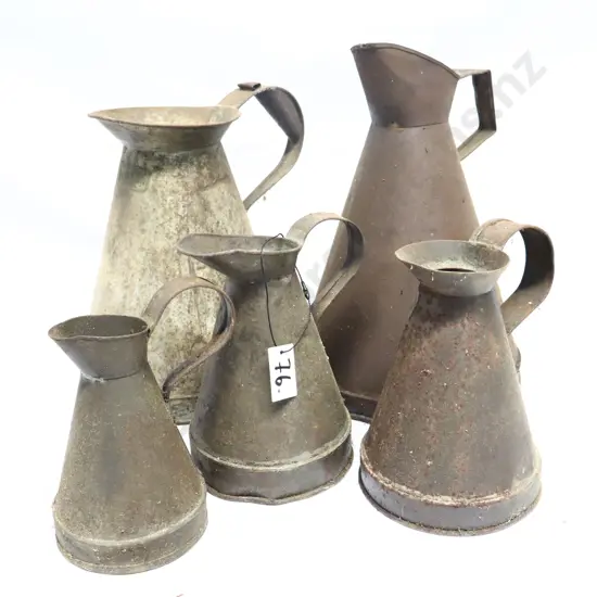 Collection of Antique Metal Oil Jugs