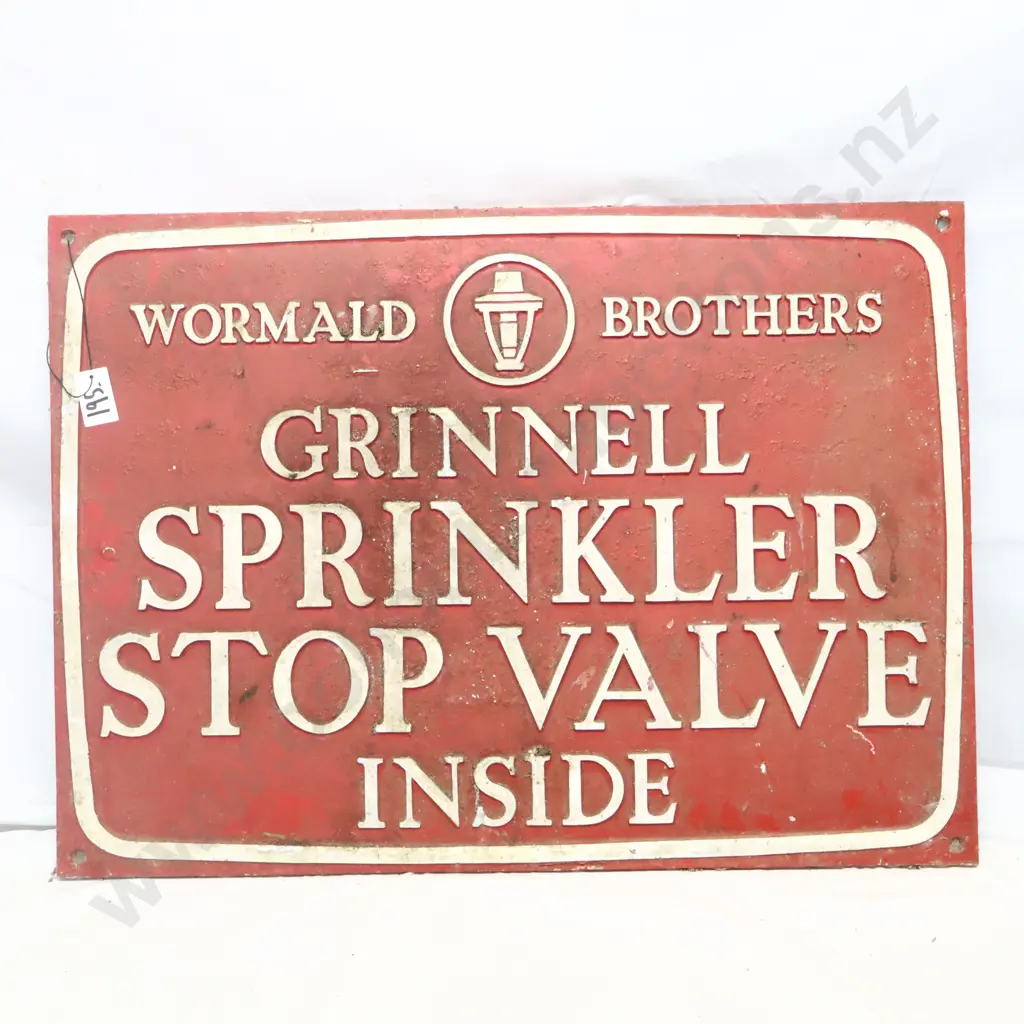 Wormald Brothers Grinnell Sprinkler Stop Valve Sign Image 1++