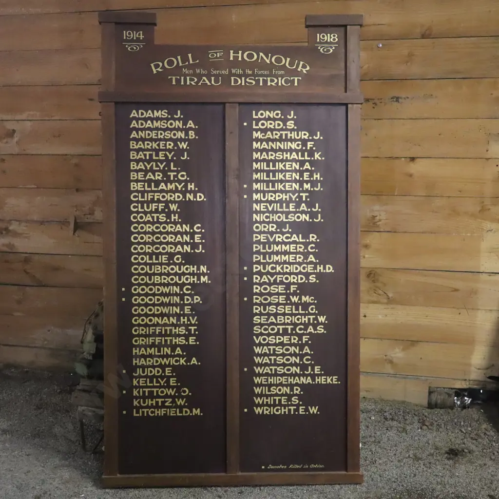 Tirau District WWI Roll of Honour Board 1914–1918 Image 1++