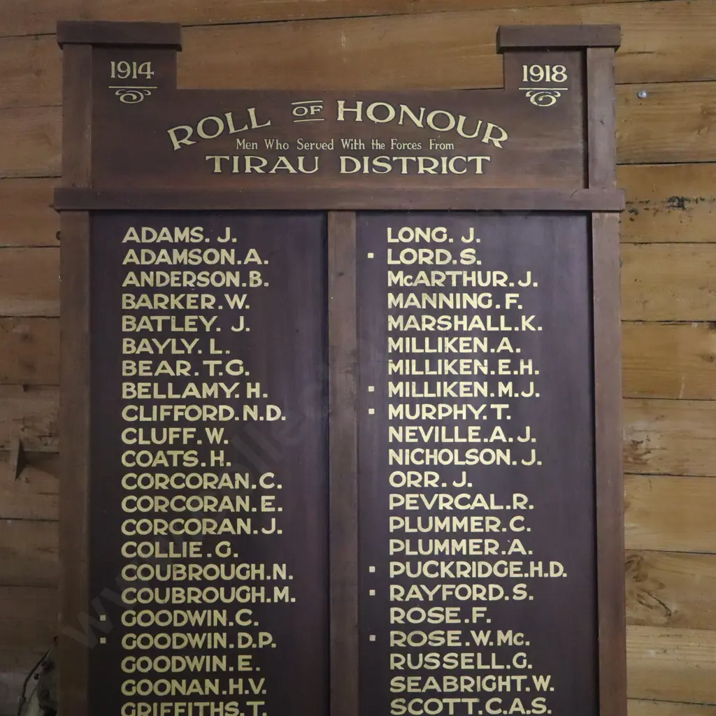 Tirau District WWI Roll of Honour Board 1914–1918 Image 1++