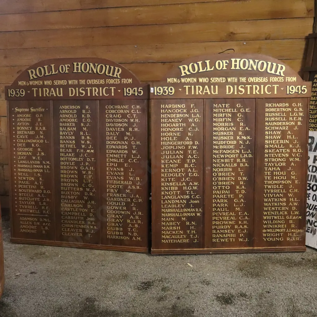 Pair of Tirau District WWII Roll of Honour Boards 1939–1945 Image 1++