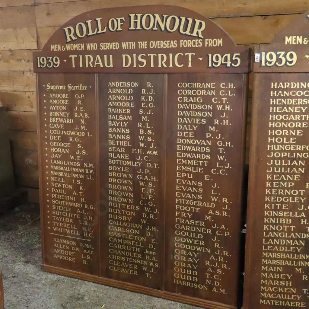 Pair of Tirau District WWII Roll of Honour Boards 1939–1945 Image 1++