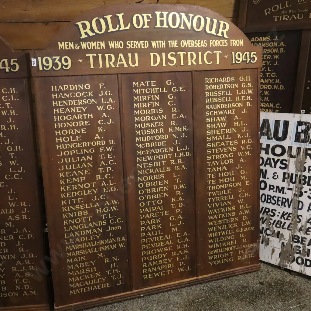 Pair of Tirau District WWII Roll of Honour Boards 1939–1945 Image 1++