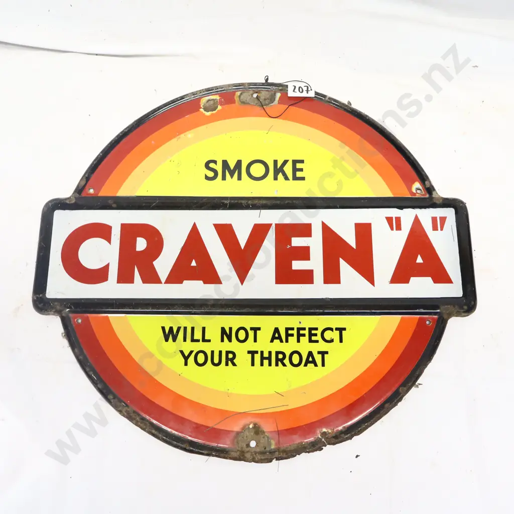 Craven "Will Not Affect Your Throat" Enamel Sign Image 1++
