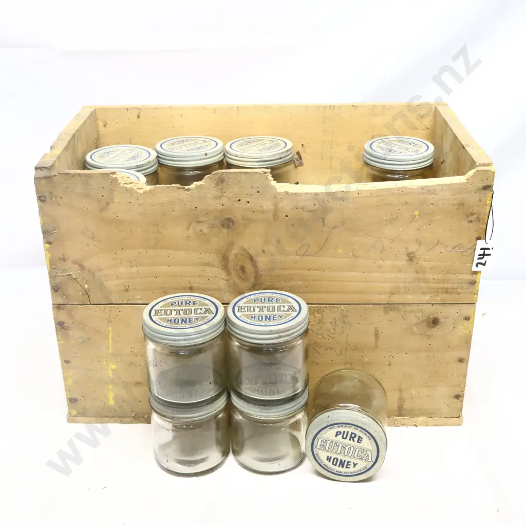 Collection of Eutoca Honey Jars in Wooden Crate Image 1++