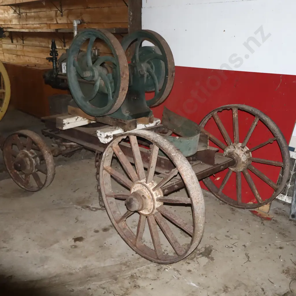 Vintage Stationary Engine on Hornsby Cart, National Engine?? No Markings. Appears Ceased. Image 1++