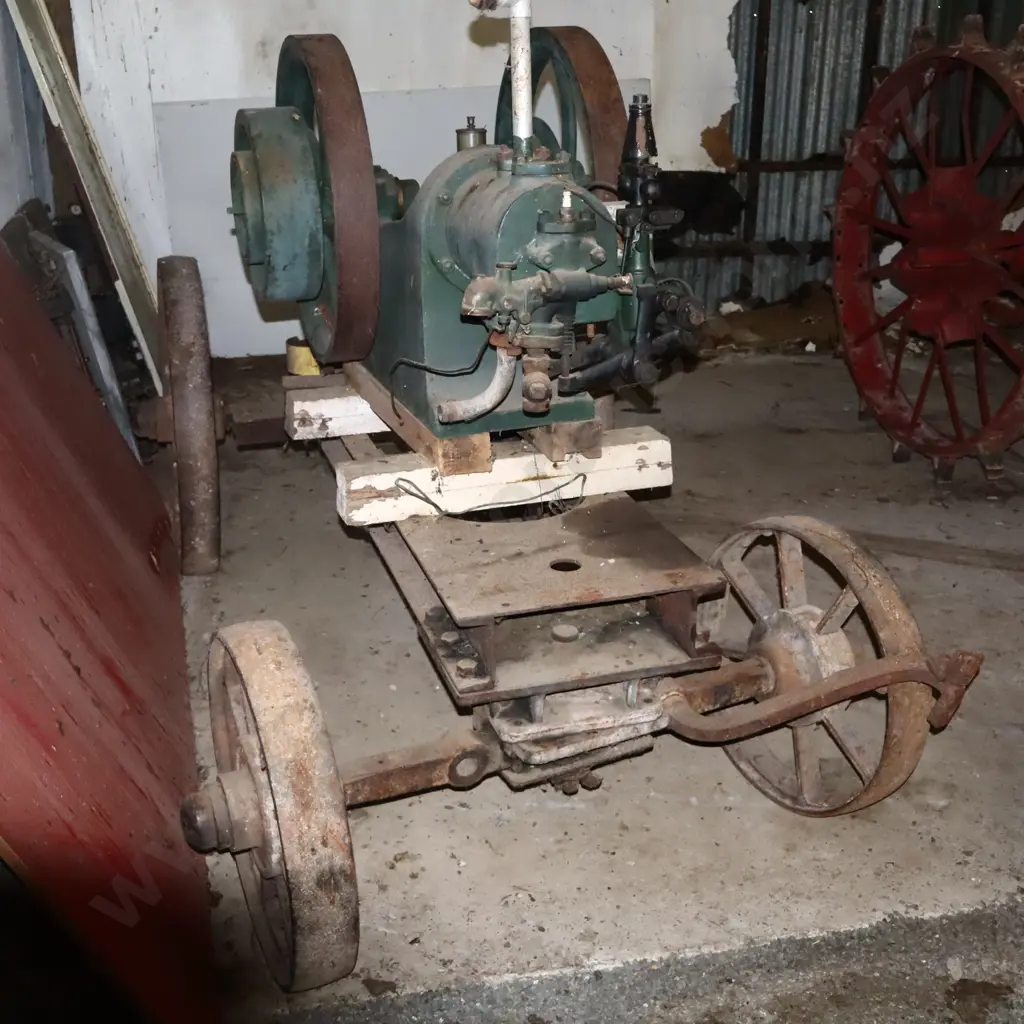 Vintage Stationary Engine on Hornsby Cart, National Engine?? No Markings. Appears Ceased. Image 1++