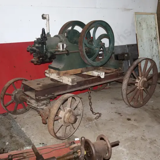 Vintage Stationary Engine on Hornsby Cart, National Engine?? No Markings. Appears Ceased.