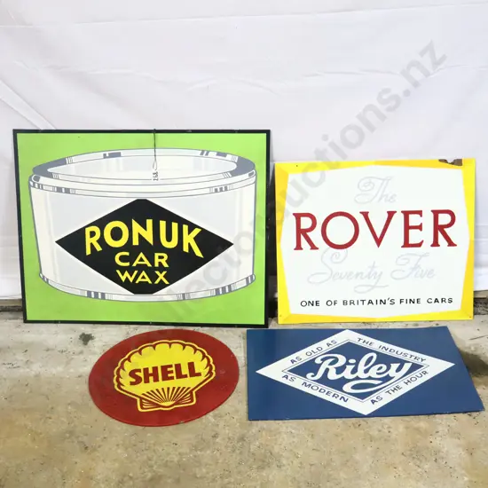 Ray Bovey Handpainted signs x 4. Ronuk, Rover, Shell and Riley.
