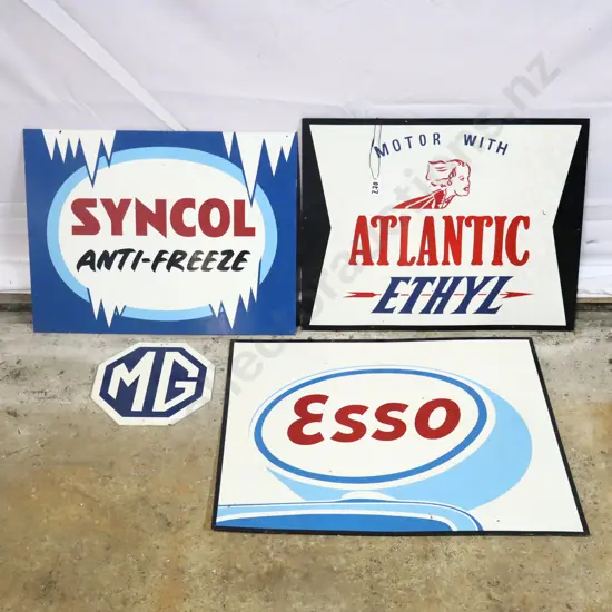 Ray Bovey Handpainted signs x 4. Syncol, Atlantic Ethyl, MG and Esso.