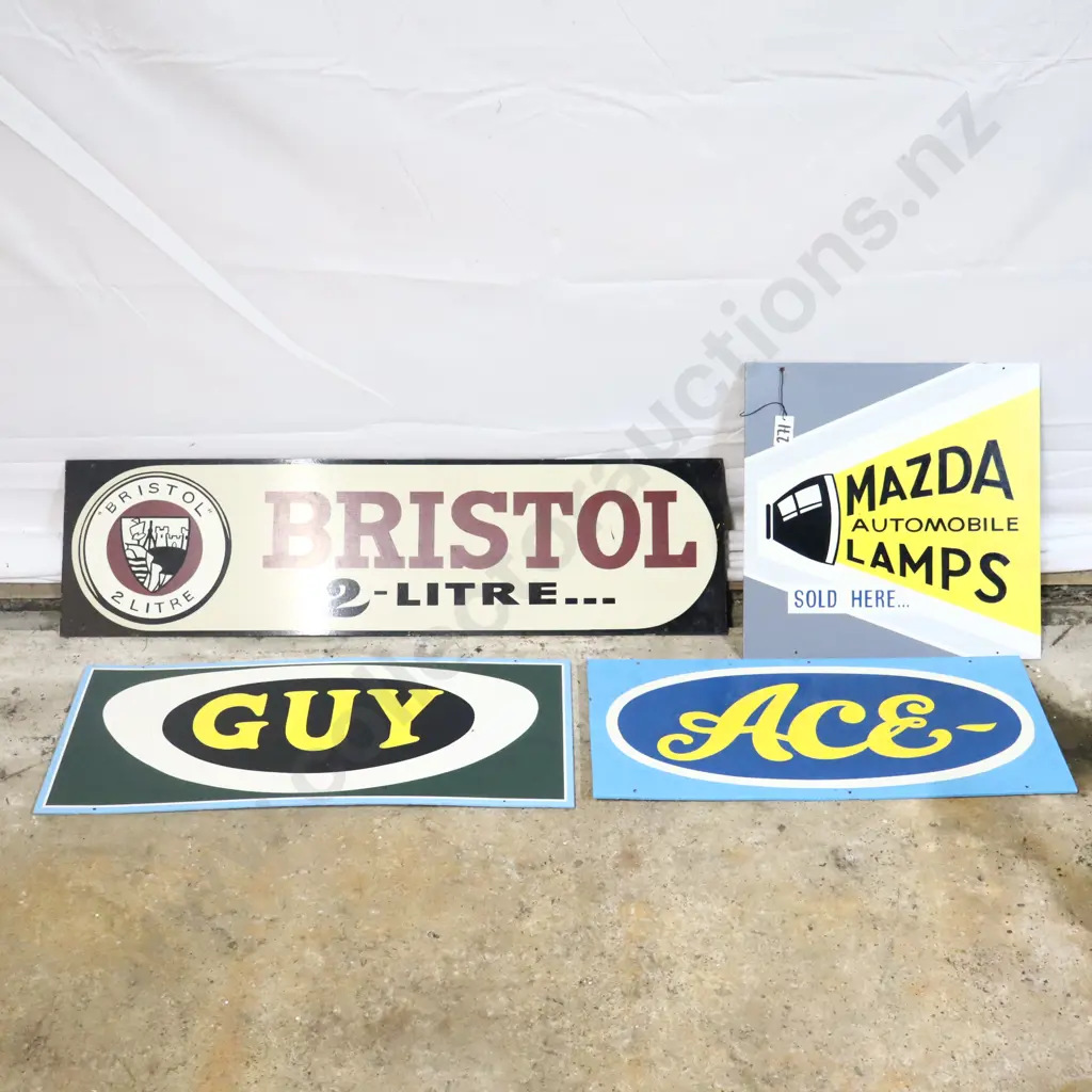 Ray Bovey Handpainted signs x 4. Bristol, Mazda Lamps, Guy and Ace. Image 1++