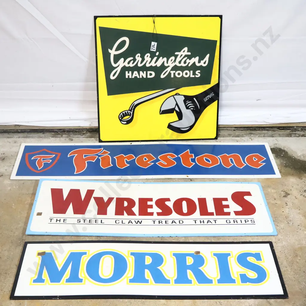 Ray Bovey Handpainted signs x 4. Garringtons, Firestone, Wyresoles and Morris. Image 1++