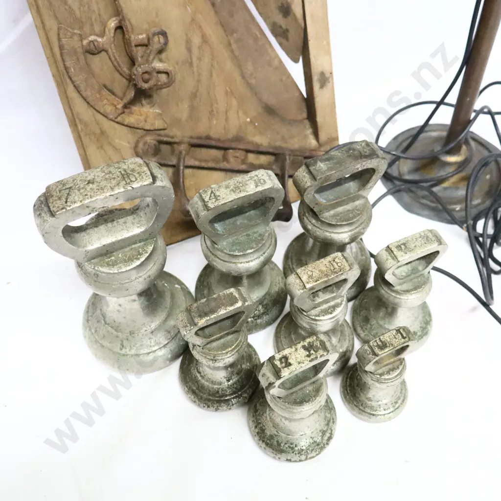 Assorted Collectables, Vintage Microphone, Meatslicer And Weights Image 1++