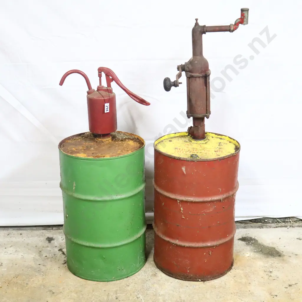 Pair of Vintage Oil Drums with Pumps Image 1++