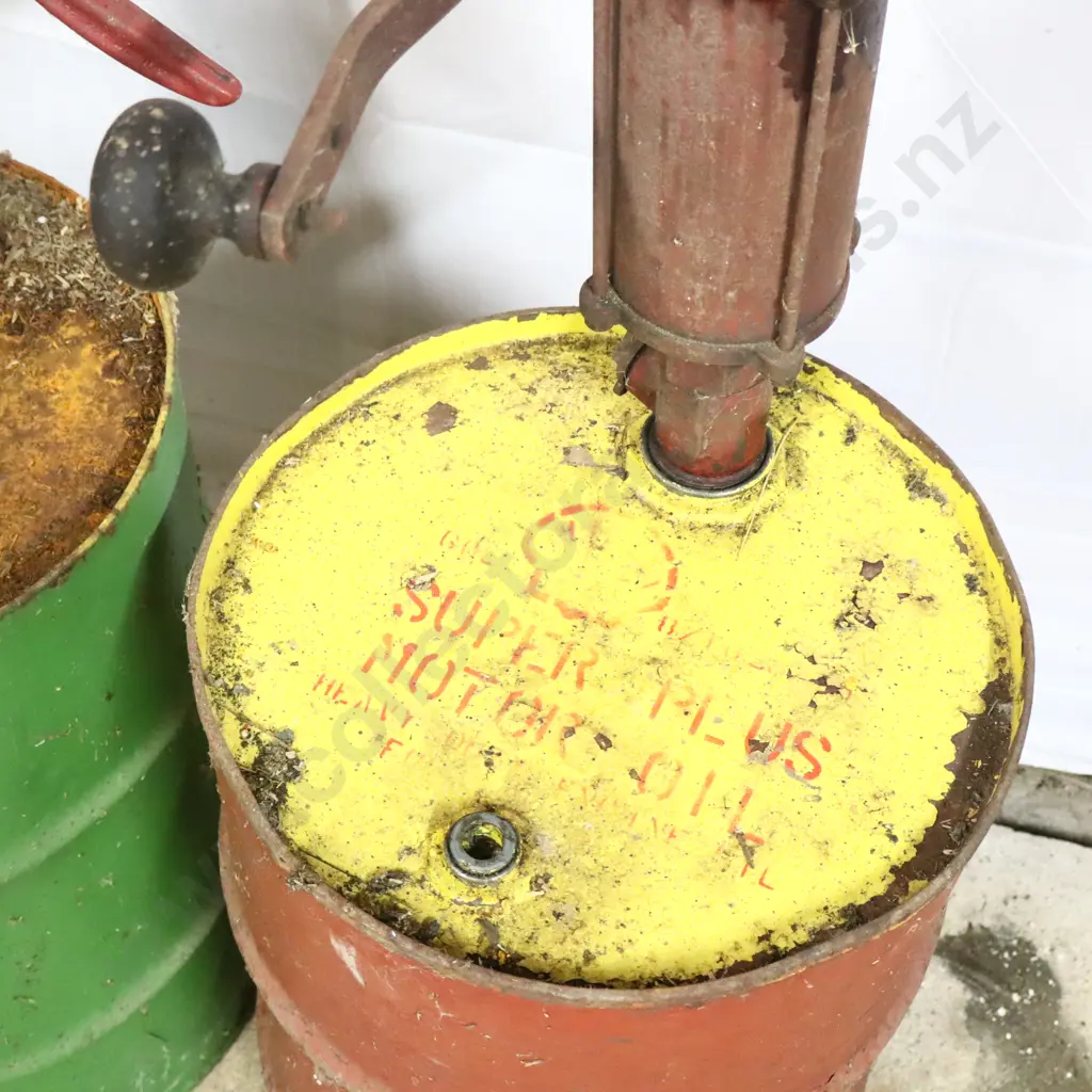 Pair of Vintage Oil Drums with Pumps Image 1++