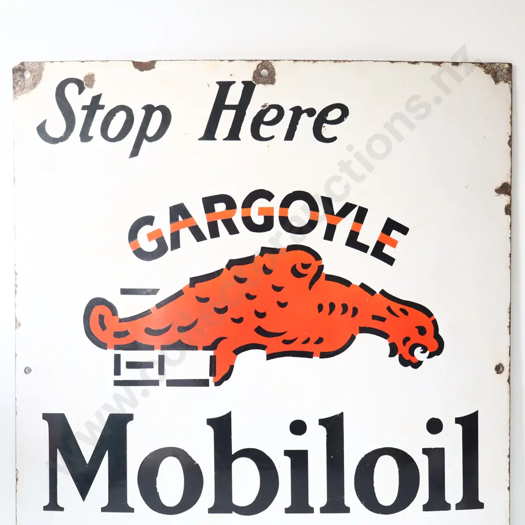 Stop Here Gargoyle Mobiloil Enamel Sign Image 1++
