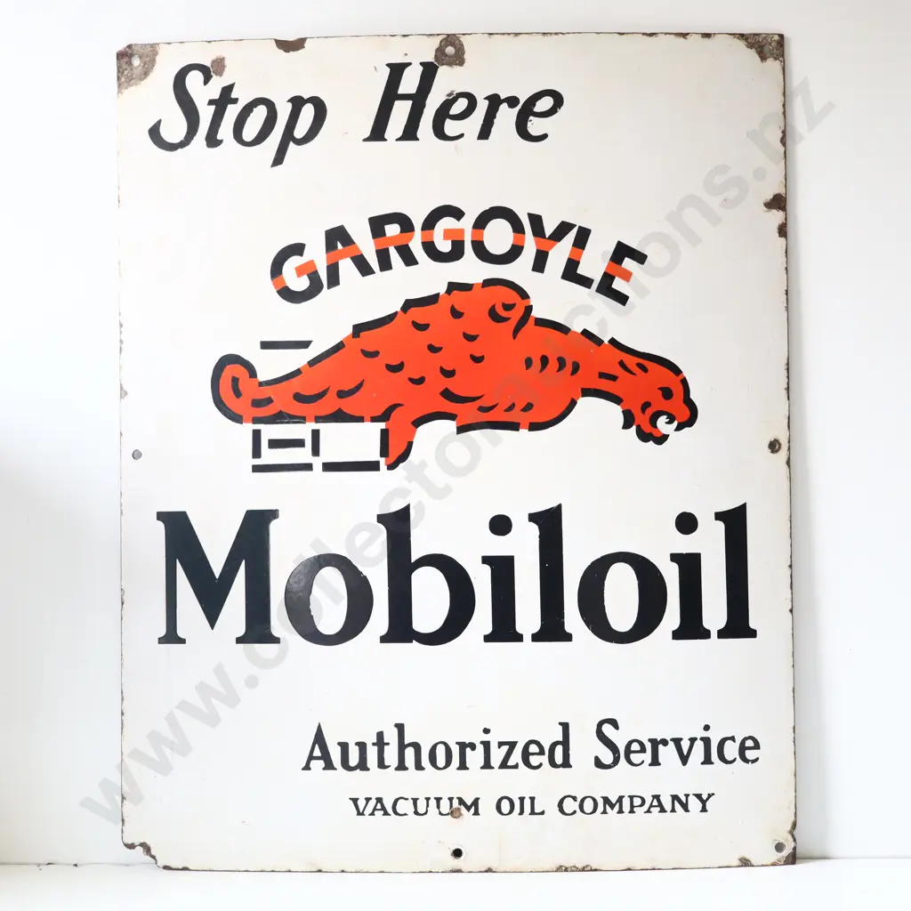 Stop Here Gargoyle Mobiloil Enamel Sign Image 1++