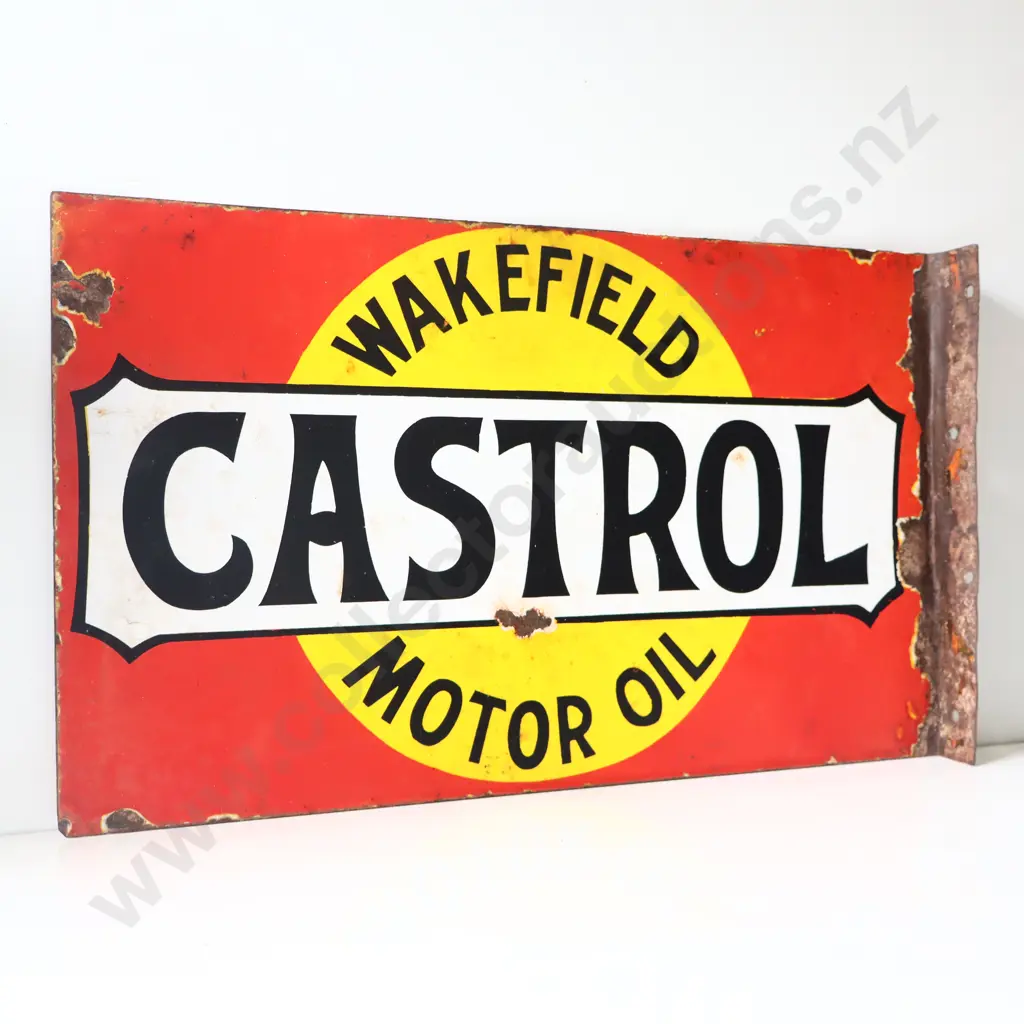 Early Castrol Double Sided Flanged Enamel Sign Image 1++