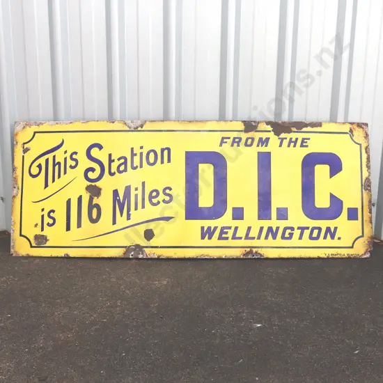 This Station is 116 Miles From DIC Wellington Enamel Sign