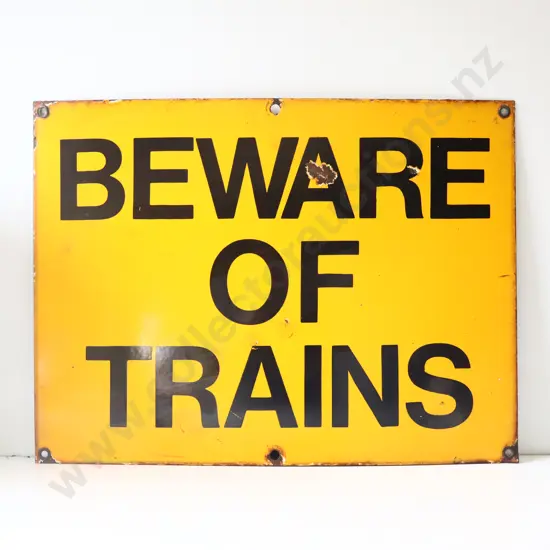 Beware of Trains Enamel Sign 