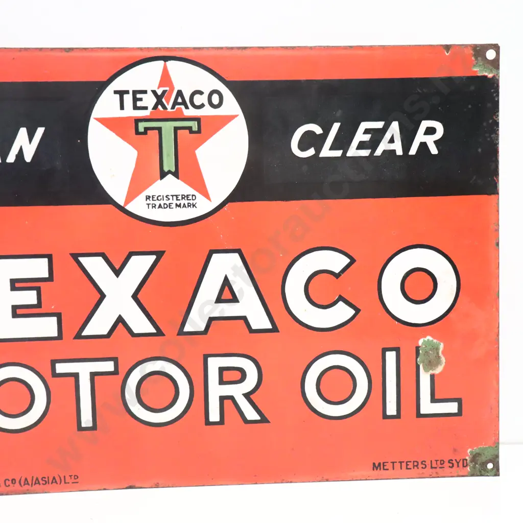 Texaco Motor Oil Double Sided Flanged Enamel Sign Image 1++