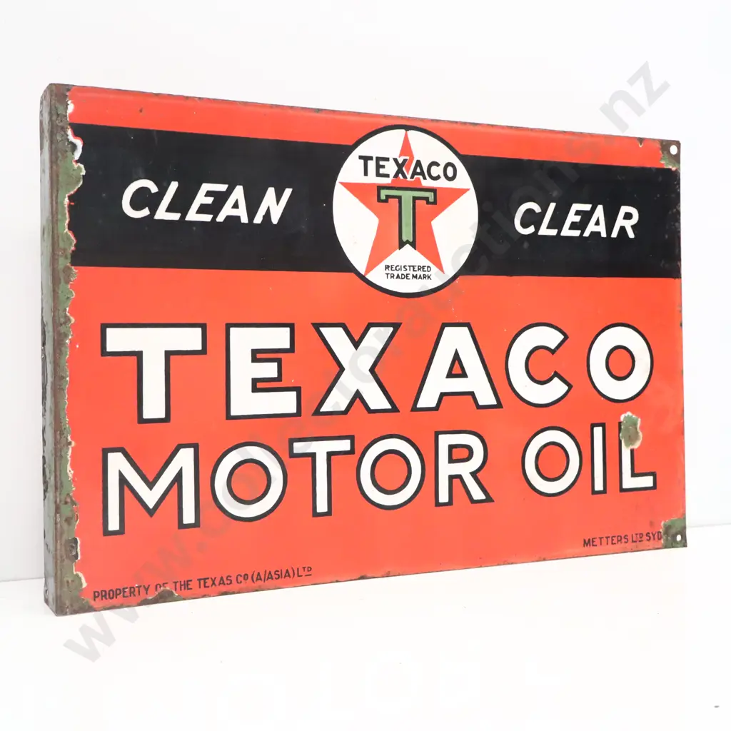 Texaco Motor Oil Double Sided Flanged Enamel Sign Image 1++