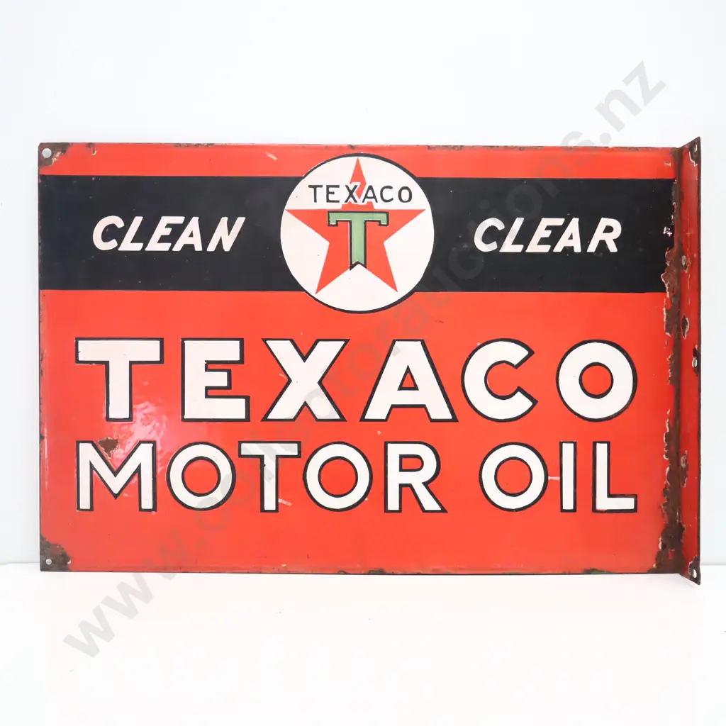 Texaco Motor Oil Double Sided Flanged Enamel Sign Image 1++
