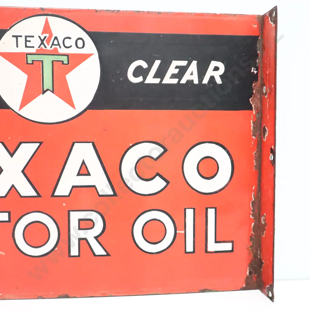 Texaco Motor Oil Double Sided Flanged Enamel Sign Image 1++