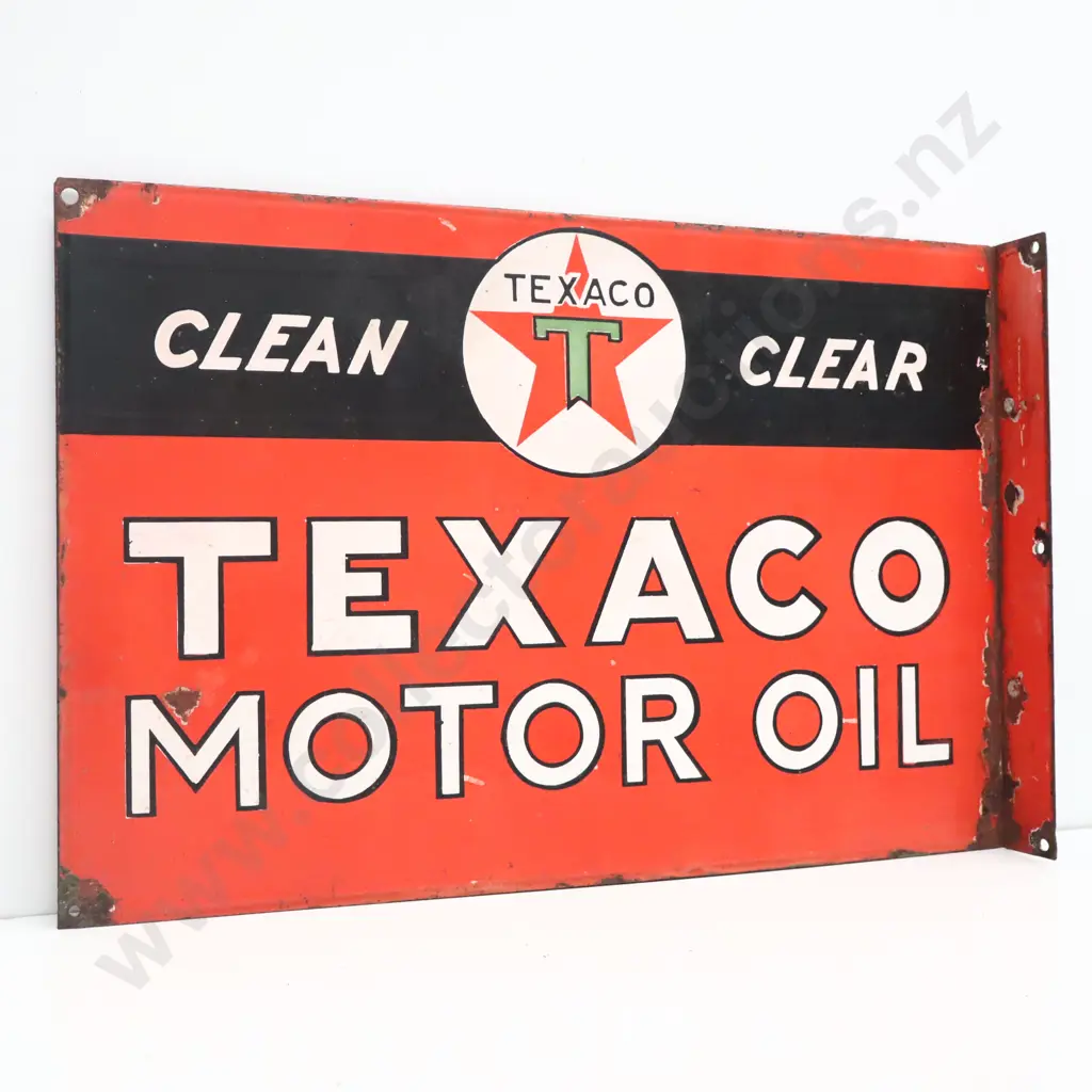 Texaco Motor Oil Double Sided Flanged Enamel Sign Image 1++