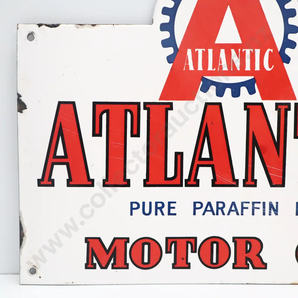 Atlantic Motor Oil Enamel 8 Bottle Rack Sign Image 1++